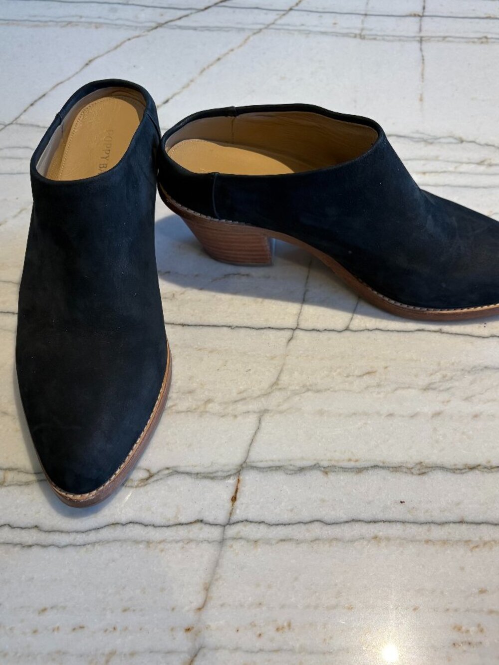 Poppy Barley Blk Heeled Mule Nubuck Sz 9.5